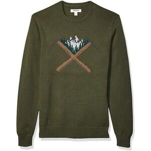 Goodthreads Men's Soft Cotton Graphic Crewneck Olive Green Sweater Size S